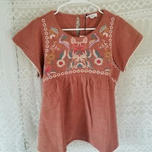 THML Peasant Embroidered Bohemian Top Size L NWT